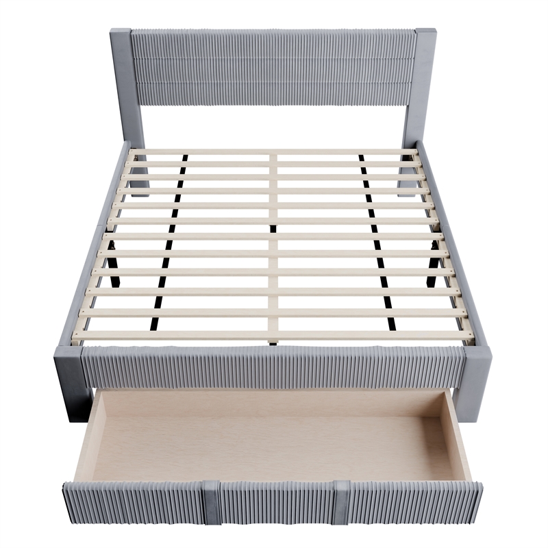 Poundex Queen Foam Platform Bed with Underbed Storage in Gray