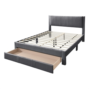 Poundex Queen Charcoal Foam Platform Bed Featuring Underbed Storage