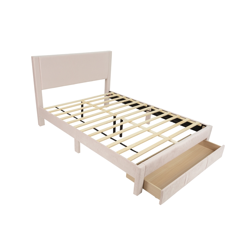 Poundex Queen Pink Foam Platform Bed Featuring Underbed Storage