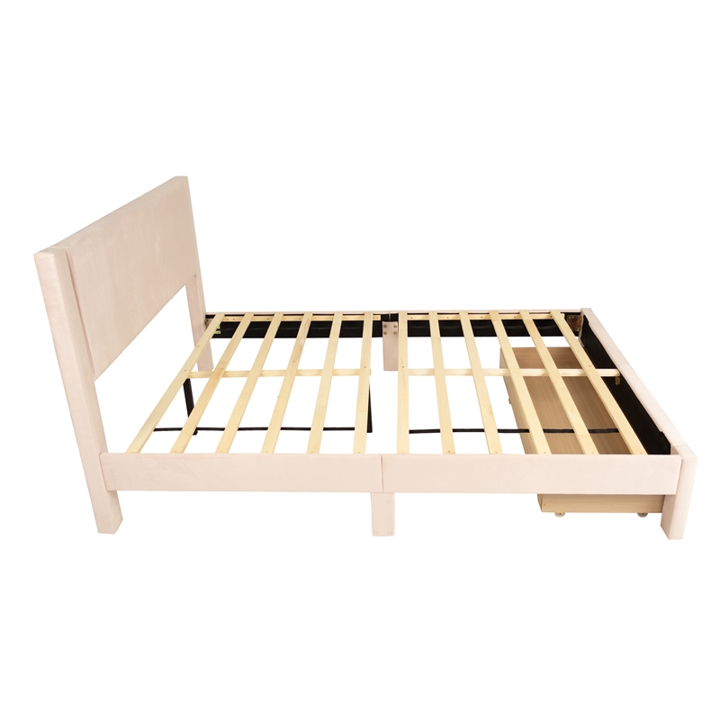 Poundex Queen Pink Foam Platform Bed Featuring Underbed Storage