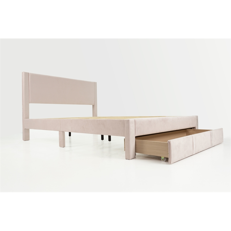 Poundex Queen Pink Foam Platform Bed Featuring Underbed Storage