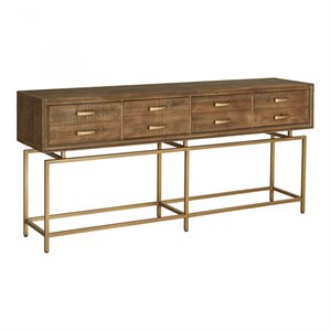 moe's home collection aristocrat wood storage console table in natural/brass