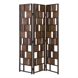 moe's home collection 3-panel modern wood room divider in brown