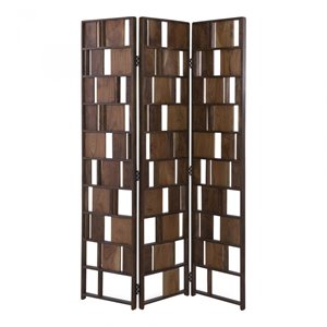 moe's home collection 3-panel modern wood room divider in brown