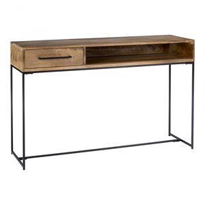 moe's home collection colvin wood console table with iron base in natural