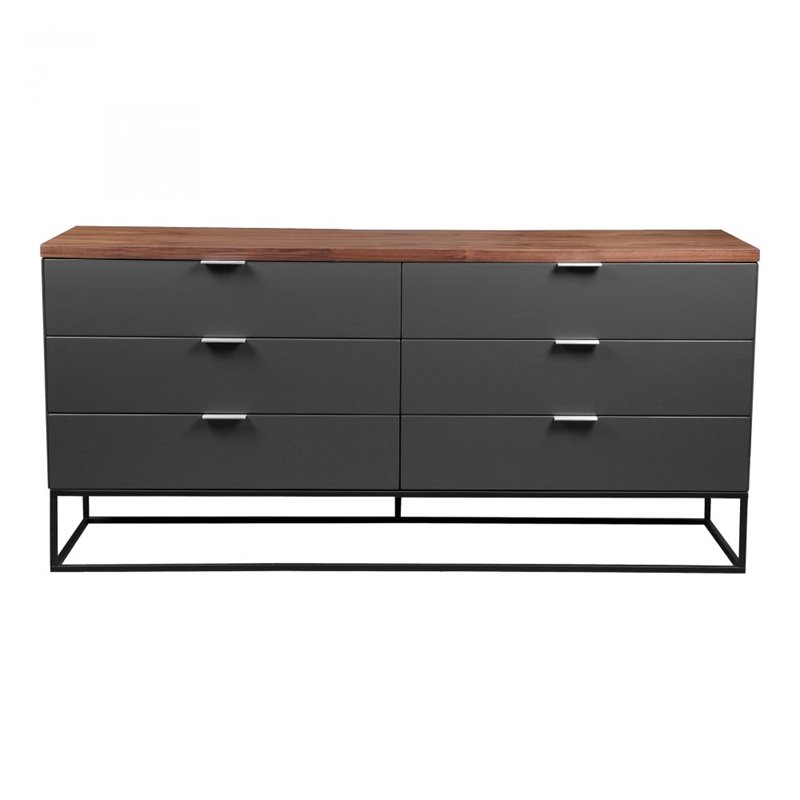 Moe's Leroy 6 Drawer Low Dresser in Walnut and Gray ER207303