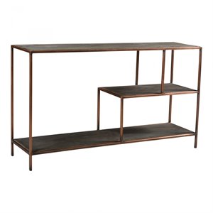 moe's home collection bates wood console table with iron frame in gray/brown