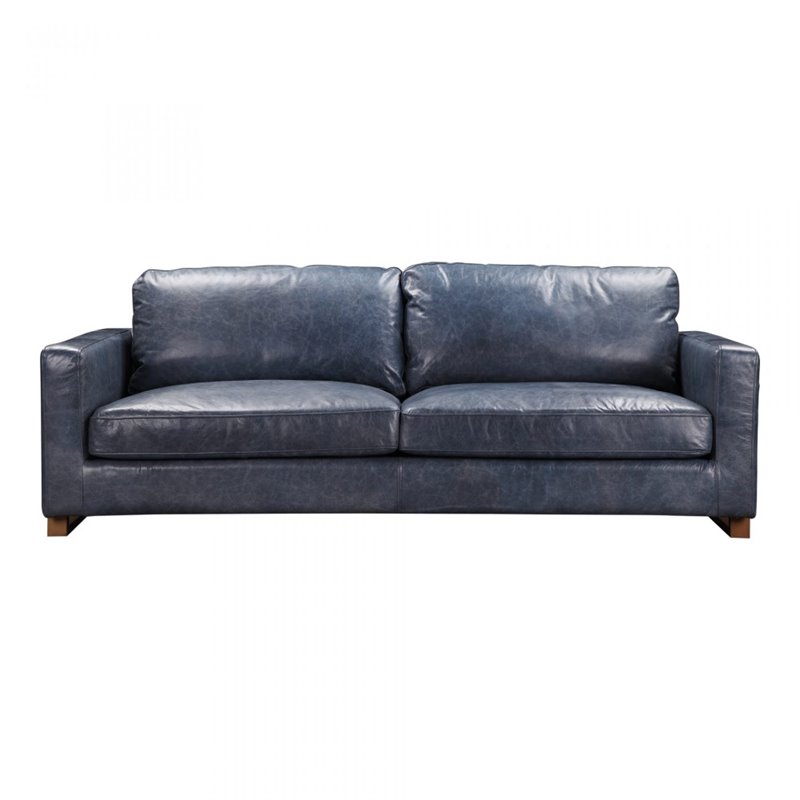 Nikoly Top Grain Leather Sofa In Blue, Top Grain Leather Sofa