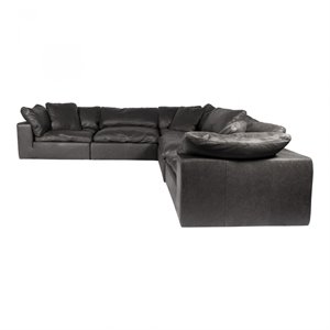 moe's home clay leather nubuck leather modular classic l sectional in black