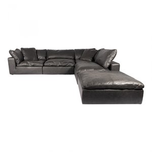moe's home clay leather nubuck leather modular dream sectional in black