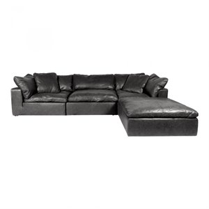 moe's home clay leather nubuck leather modular lounge sectional in black