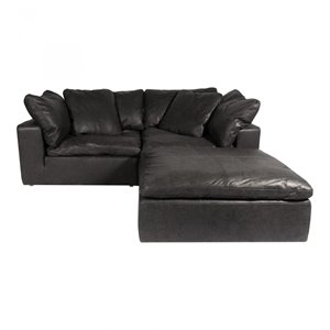 moe's home clay leather nubuck leather modular nook sectional in black