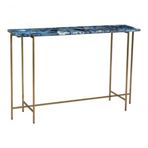 moe's home collection agate stone console table with iron base in blue/gold