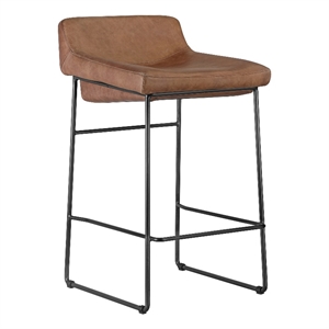 moe's home collection starlet counter stool open road brown leather-set of two