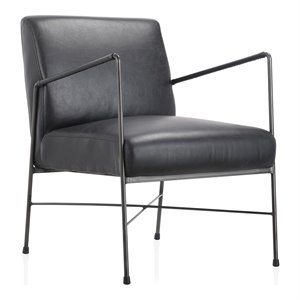 moe's home collection dagwood leather arm chair with iron frame in onyx black