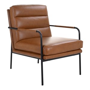 moe's home collection verlaine leather upholstered armchair in chestnut brown