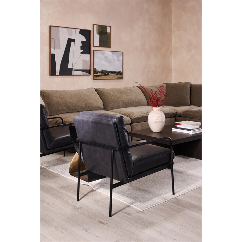 Moe's Home Collection Verlaine Modern Leather Chair in Black