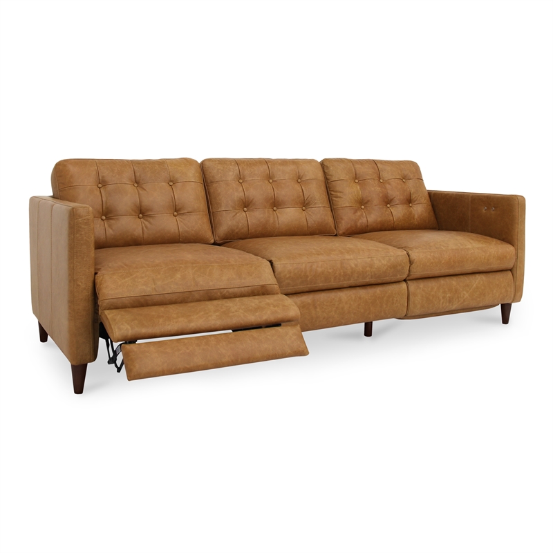 Moe's Home Collection Bridgers Power Recliner Sofa Tan Leather Leather