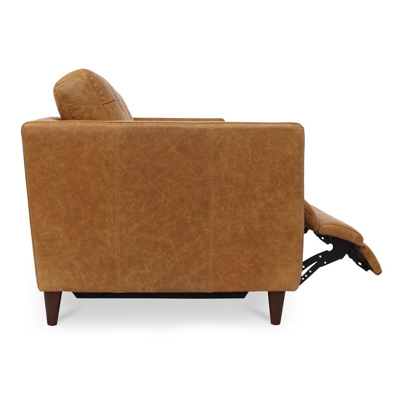 Moe's Home Collection Bridgers Power Recliner Sofa Tan Leather Leather