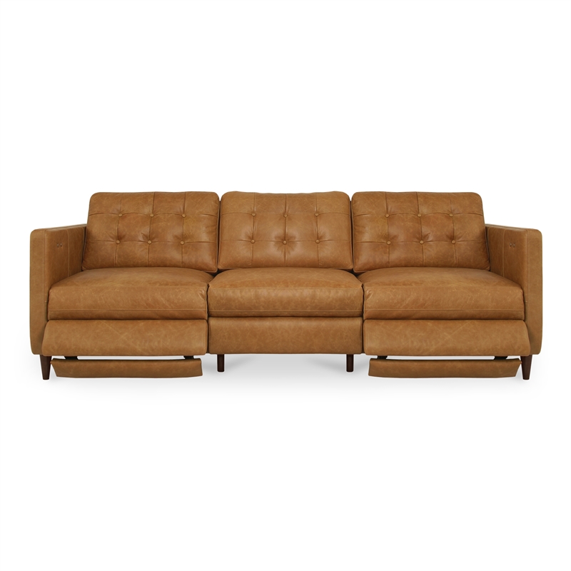 Moe's Home Collection Bridgers Power Recliner Sofa Tan Leather Leather