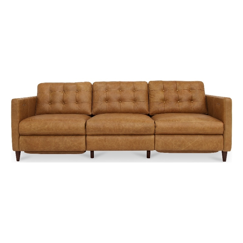Moe's Home Collection Bridgers Power Recliner Sofa Tan Leather Leather