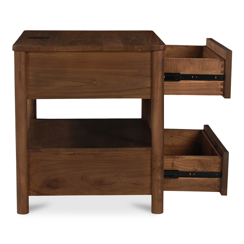 Moe's Home Collection Lottie 2-Drawers Wood Bedroom Nightstand in Brown