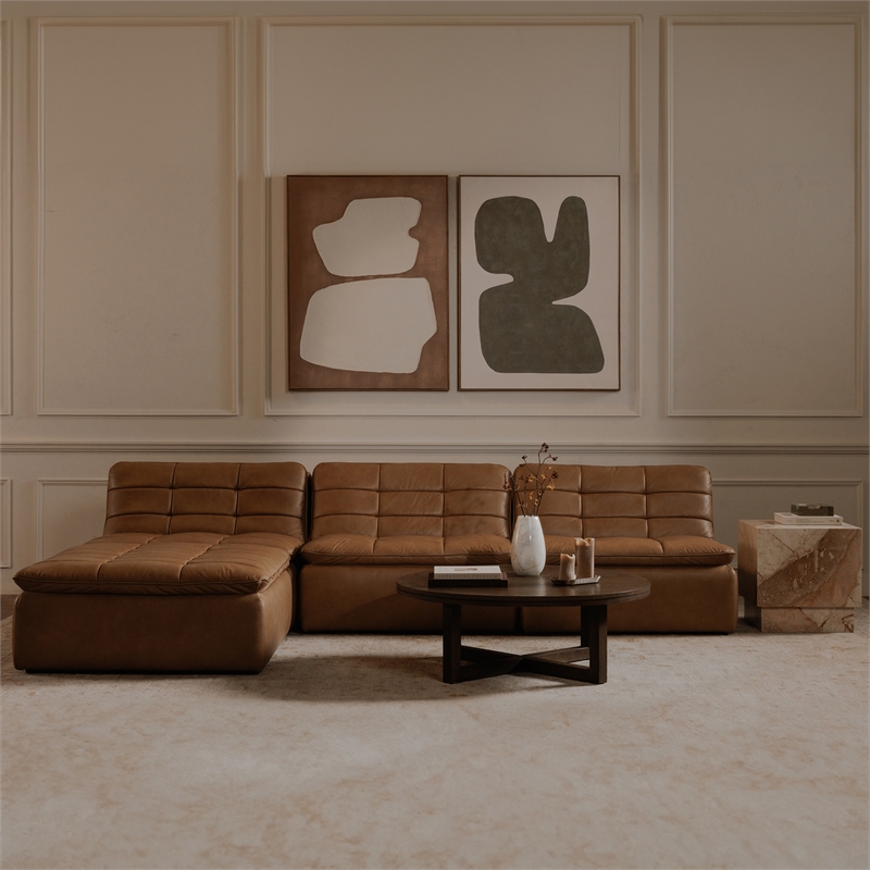 Moe's Home Collection Lino Slipper Chair Leather Brown