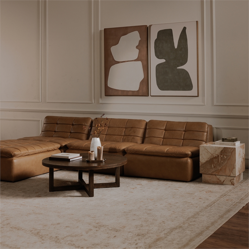 Moe's Home Collection Lino Slipper Chair Leather Brown