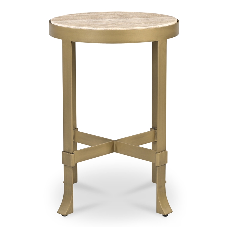 Moe's Home Collection Holli Tavertine Stone Top End Table in Gold Iron Base