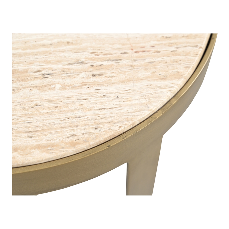 Moe's Home Collection Holli Tavertine Stone Top End Table in Gold Iron Base