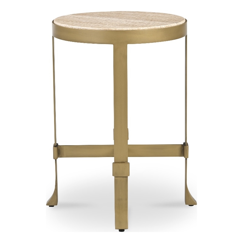 Moe's Home Collection Holli Tavertine Stone Top End Table in Gold Iron Base