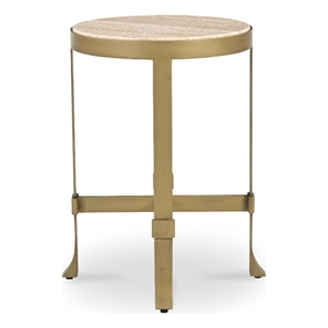 Moe's Home Collection Holli Tavertine Stone Top End Table in Gold Iron Base