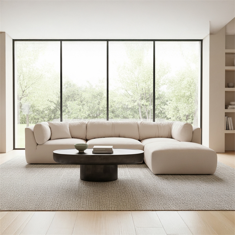 Moe's Home Collection Matina Ottomans Fabric Beige