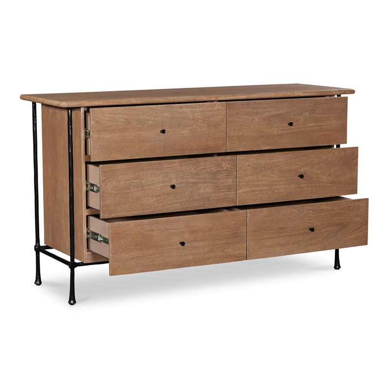 Moe's Home Collection Rene Solid Wood 6-Drawers Bedroom Dresser in Brown