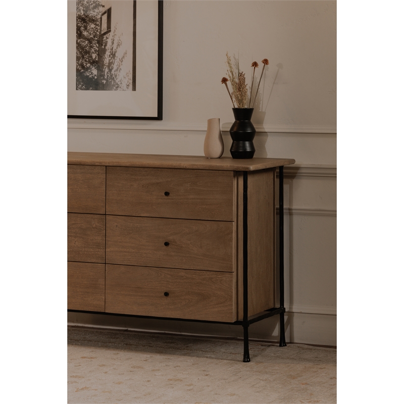 Moe's Home Collection Rene Solid Wood 6-Drawers Bedroom Dresser in Brown