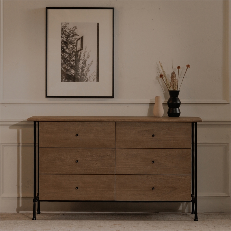 Moe's Home Collection Rene Solid Wood 6-Drawers Bedroom Dresser in Brown
