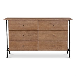 Moe's Home Collection Rene Solid Wood 6-Drawers Bedroom Dresser in Brown