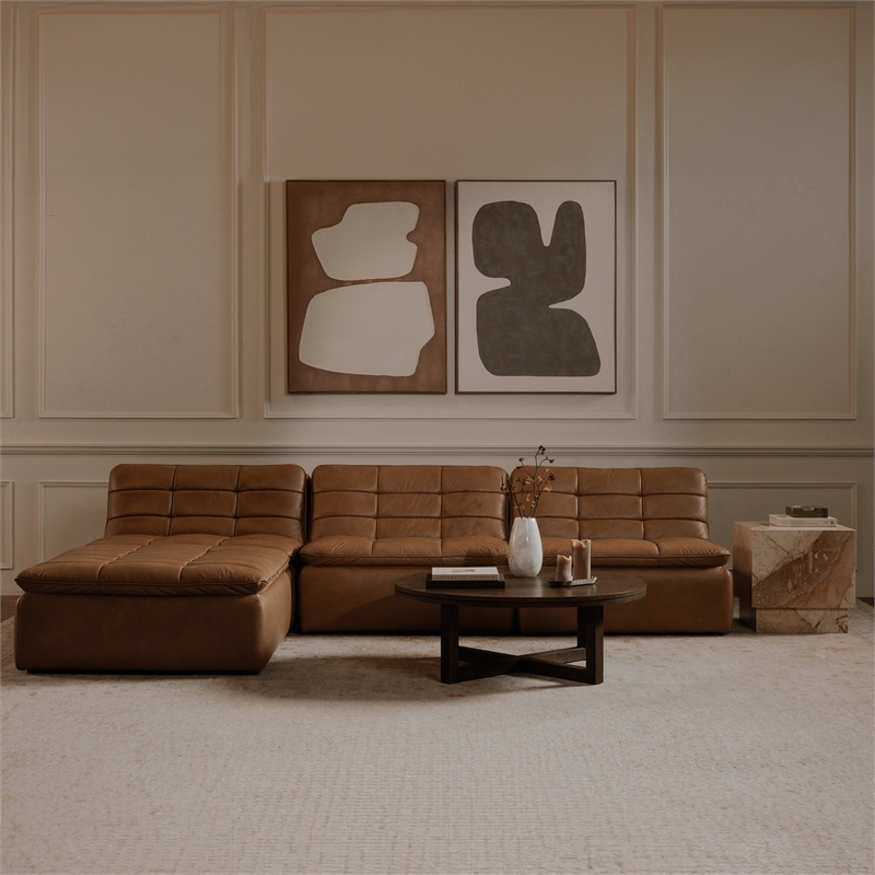 Moe's Home Collection Lino Ottomans Leather Tan
