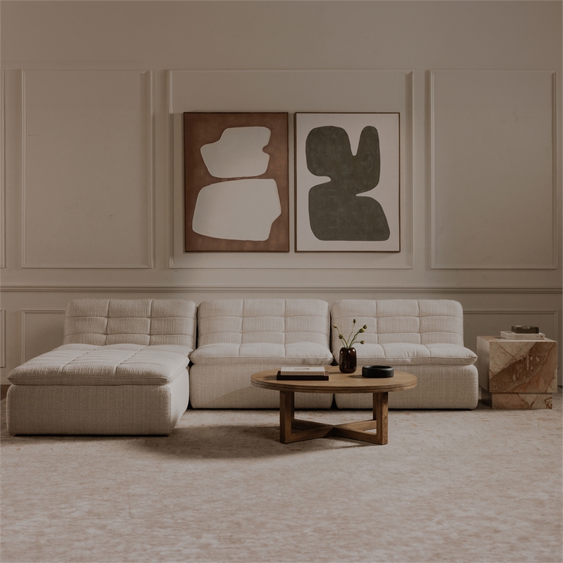 Moe's Home Collection Lino Ottomans Fabric Beige