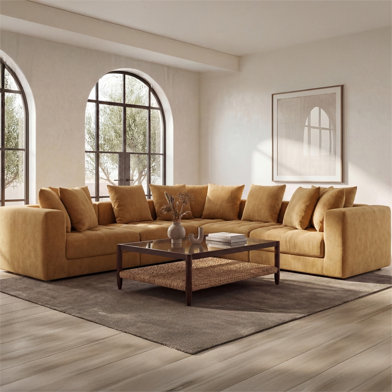 Moe's Home Collection Davie Corner Chairs Fabric Yellow
