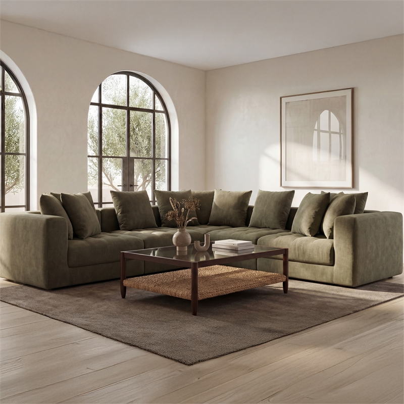 Moe's Home Collection Davie Corner Chairs Fabric Green