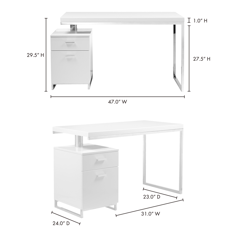 Moe's Home Collection Martos Wood Desk with Stainless Steel Frame in White