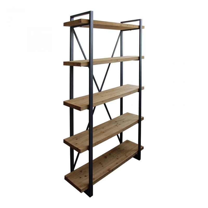 Moe's Home Collection Lex 5-Level Wood Shelf with Iron Frame in