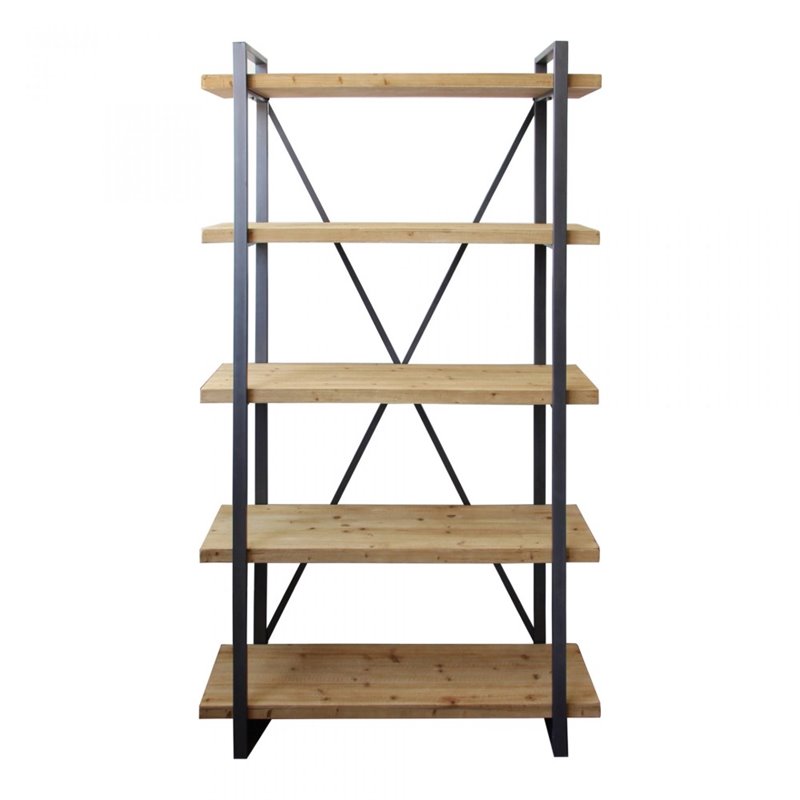 Moe's Home Collection Lex 5-Level Wood Shelf with Iron Frame in