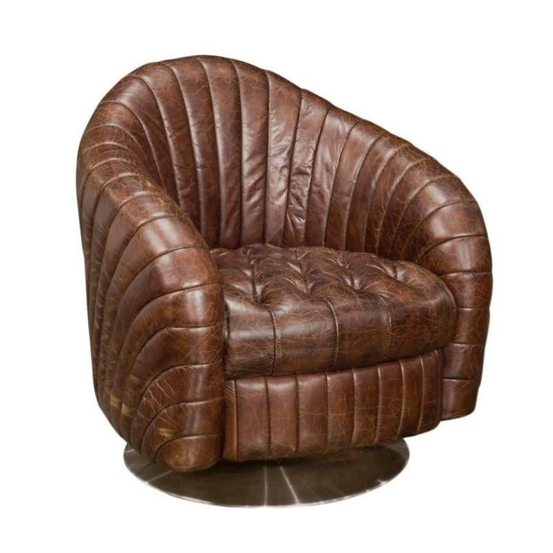 Moe's Geneva Tufted Leather Barrel Club Chair in Brown - PK-1004-20