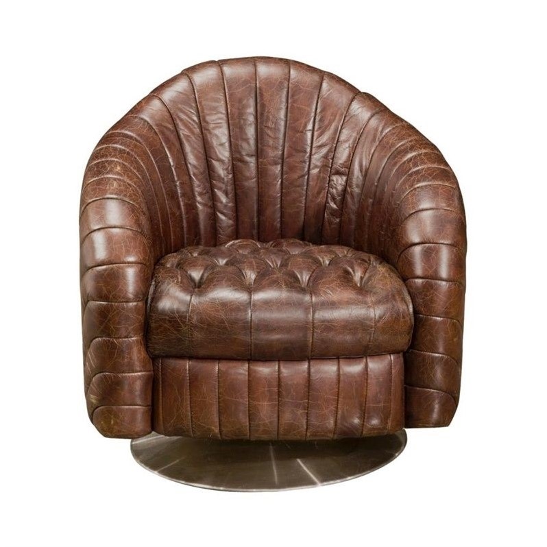 Moe's Geneva Tufted Leather Barrel Club Chair in Brown - PK-1004-20