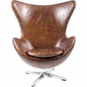 moe's home st anne leather swivel club chair in brown