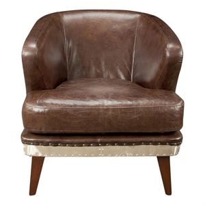 moe's home collection preston leather club chair with aluminum back in brown