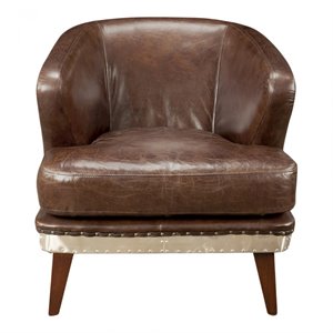 moe's preston metal and leather club chair in brown