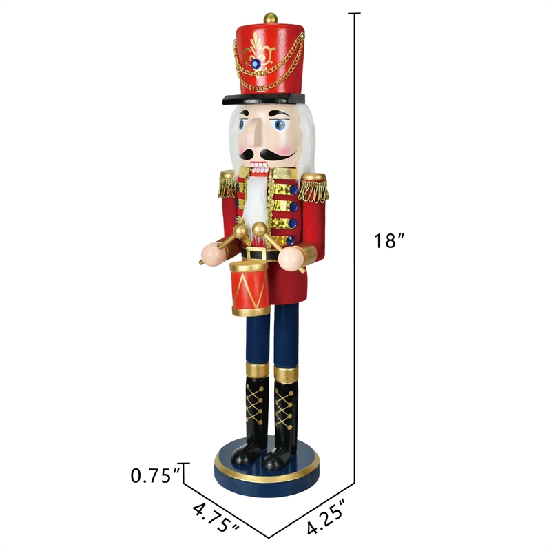 18 Inch Red -Wood Nutcracker Drummer Soldier